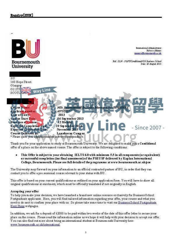 英國伯恩茅斯大學國際商務管理碩士