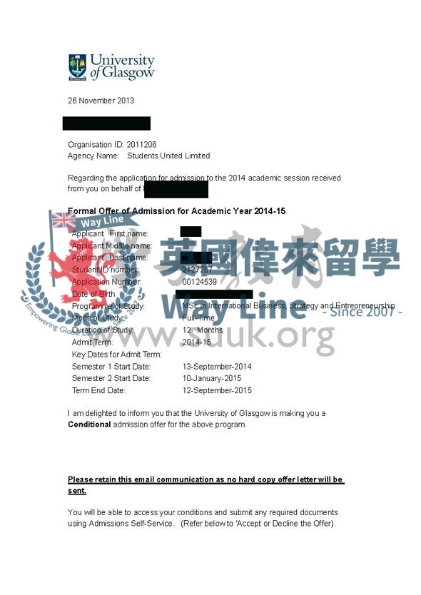 英國格拉斯哥大學國際商務，戰略與創業碩士