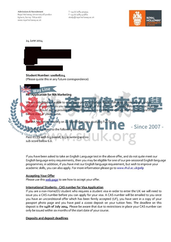 英國倫敦大學皇家霍洛威市場碩士