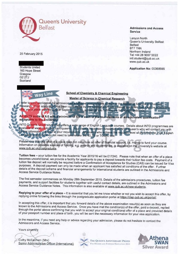 英國貝爾法斯特女王大學化學研究碩士