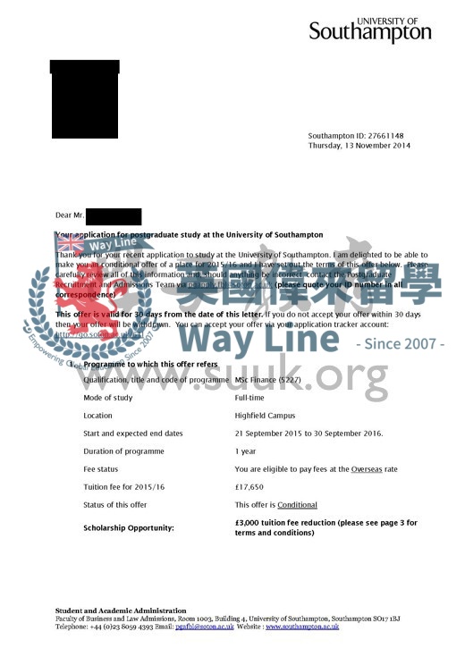 英國南安普頓大學金融學碩士