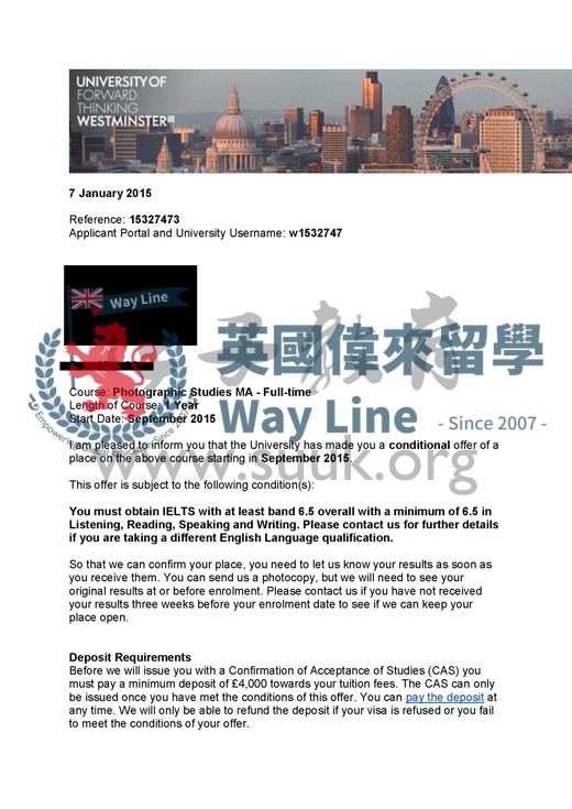 英國威斯敏斯特大學攝影學碩士