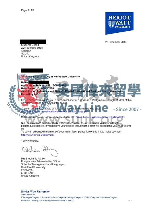 英國赫瑞瓦特大學國際商務管理和營銷碩士