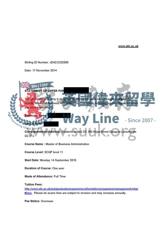 英國斯特林大學工商管理碩士