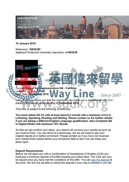 英國威斯敏斯特大學14週會前英語課程