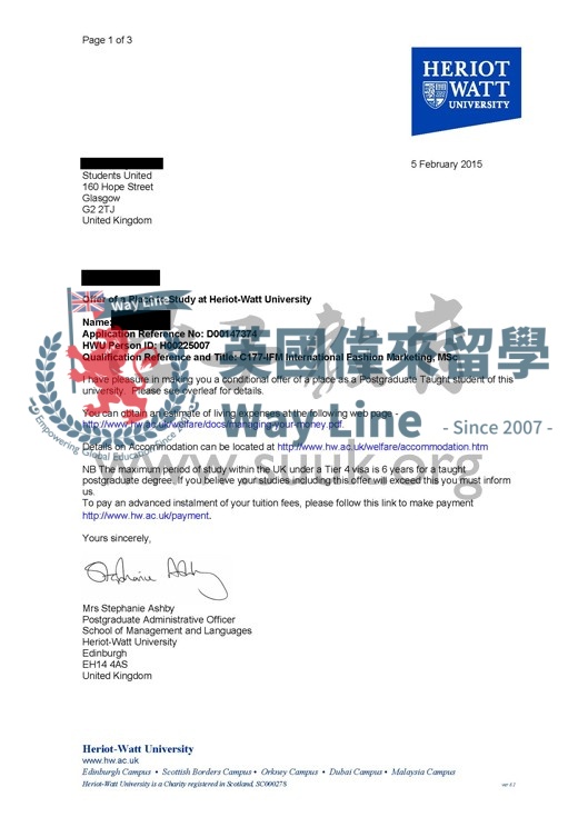 英國赫瑞瓦特大學時裝市場營銷碩士