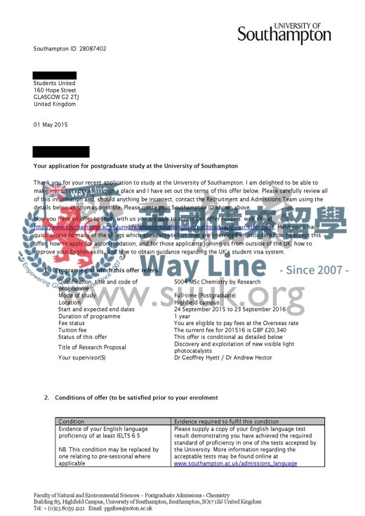 英國南安普敦大學化學研究碩士