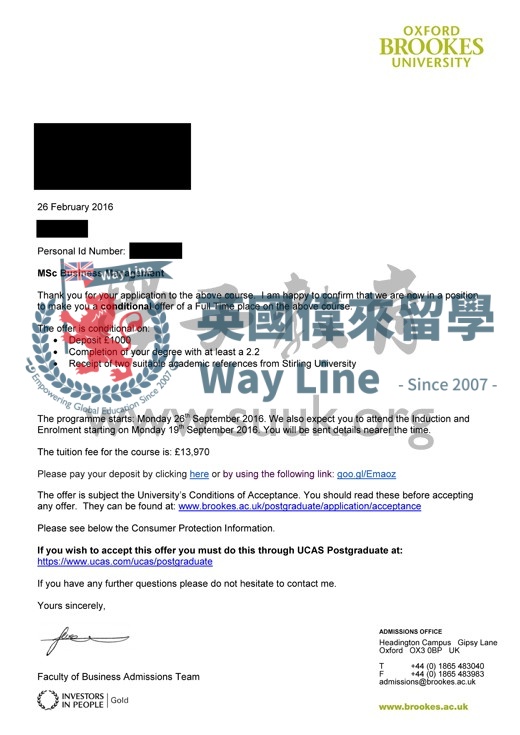 英國牛津布魯克斯大學商務管理碩士