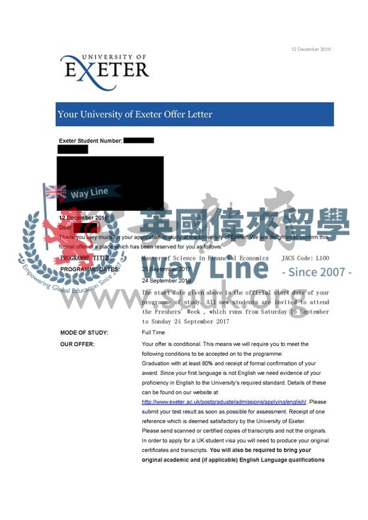 英國埃克塞特大學金融經濟學碩士