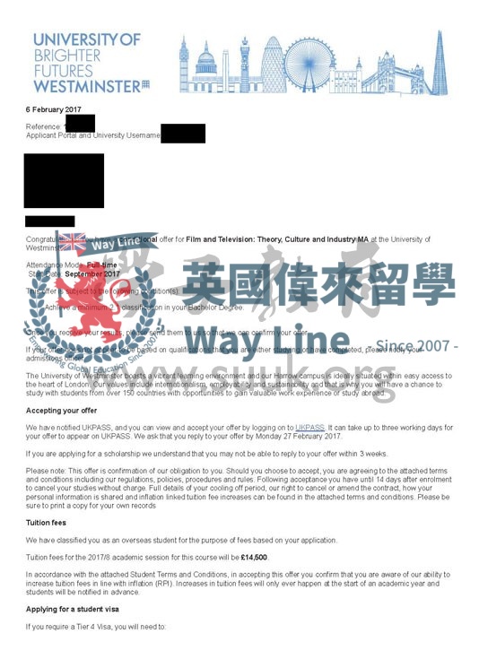 英國威斯敏斯特大學電影與電視：理論、文化與工業碩士