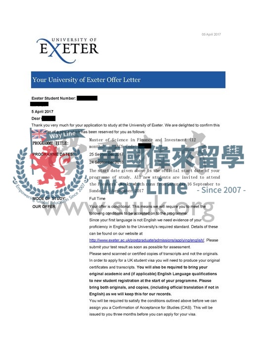 英國埃克塞特大學金融和投資碩士