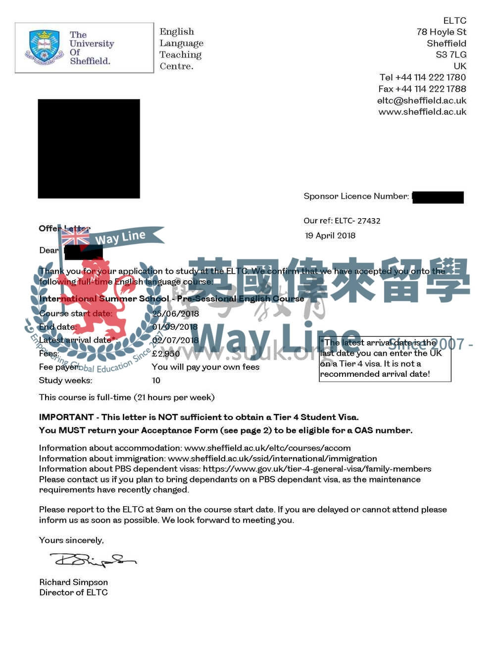 英國謝菲爾德大學10周語言課