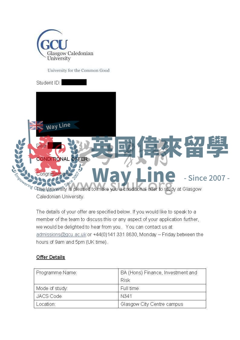 英國格拉斯哥卡利多尼亞大學會計，金融和監管碩士