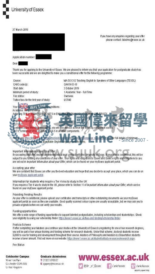 英國埃塞克斯大學TESOL碩士