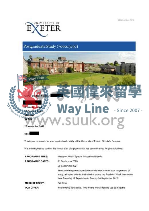 英國埃克塞特大學特殊教育需求碩士