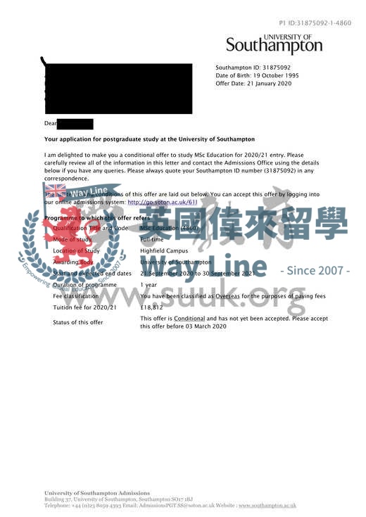 英國南安普頓大學教育學碩士