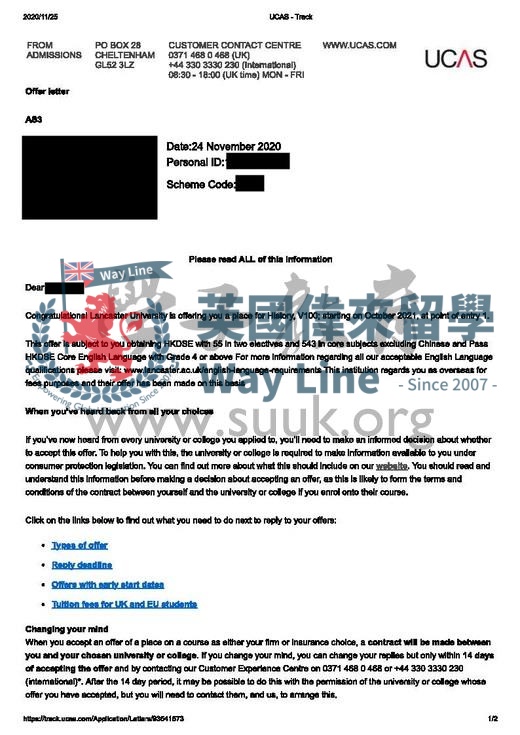 英國蘭卡斯特大學歷史學學士