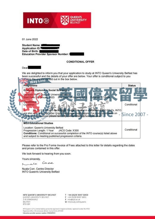 英國貝爾法斯特女王大學社會科學碩士預科+教育研究碩士