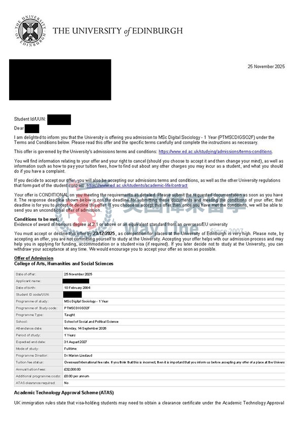 英國愛丁堡大學數字社會學碩士申請案例