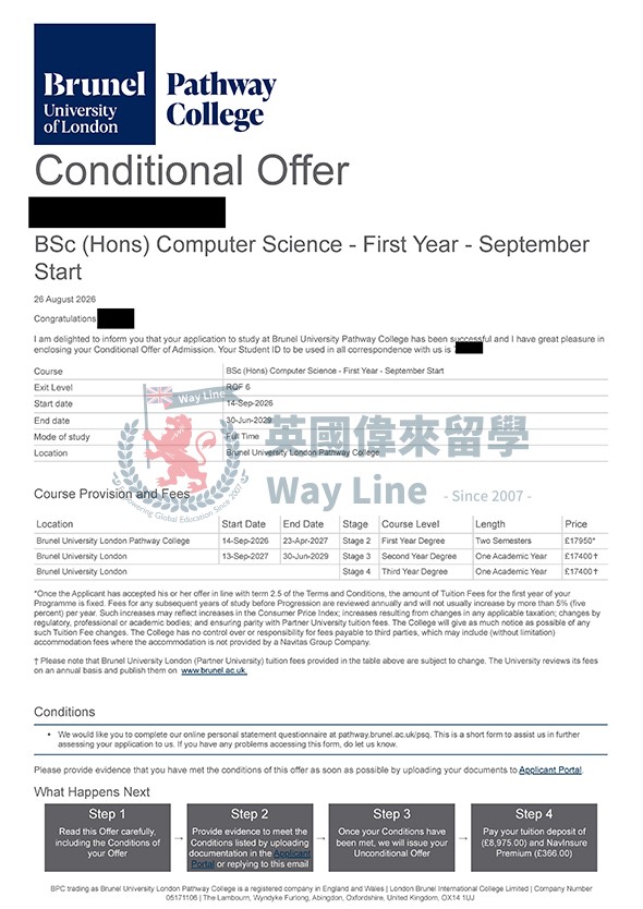 英國伦敦布魯內爾大學國際大一+計算機科學學士申請案例
