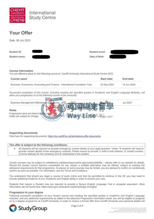 英國卡迪夫大學商業、經濟、會計和金融國際預科+商務管理（市場營銷）學士