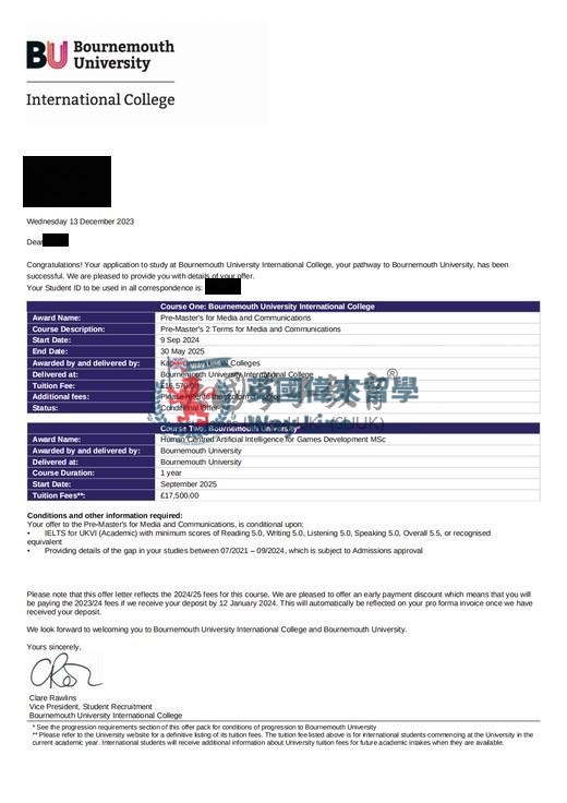 英國伯恩茅斯大學媒體與傳播碩士預科+以人爲本的人工智能遊戲開發碩士