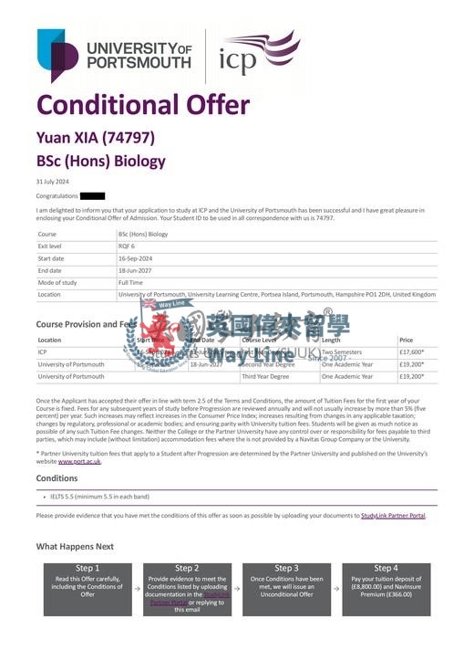 英國朴茨茅斯大學生物學學士