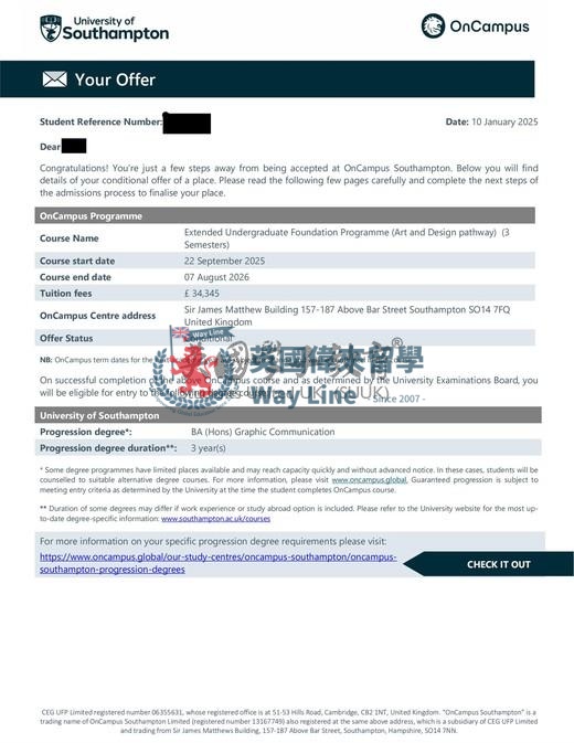 英國南安普頓大學本科預科擴展課程（藝術與設計方向）（3個學期）+平面傳播學士