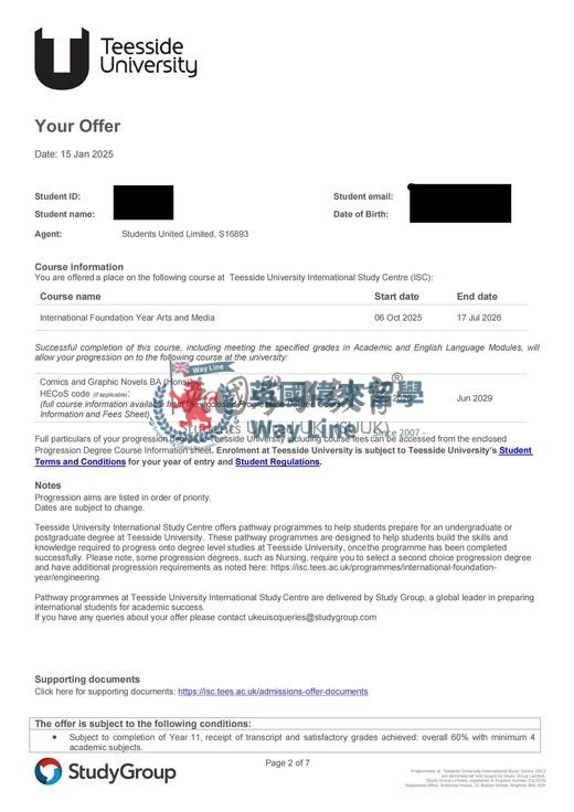 英國提賽德大學藝術與媒體國際預科+漫畫與平面小說學士