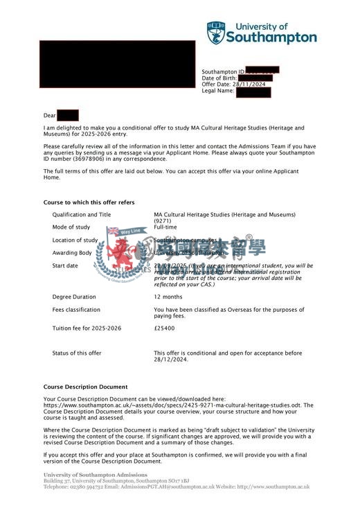 英國南安普頓大學文化遺產研究（遺產與博物館）碩士