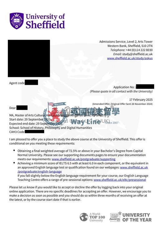英國謝菲爾德大學文化遺產管理文學碩士