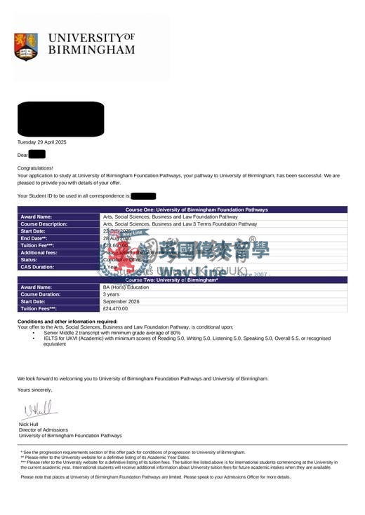 英國伯明翰大學藝術、社會科學、商業與法律預科課程+教育學學士