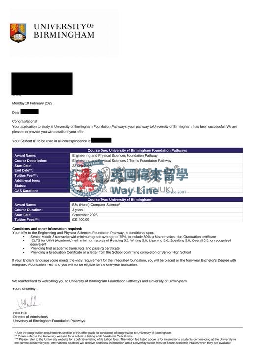 英國伯明翰大學工程與物理科學預科銜接課程+計算機科學學士