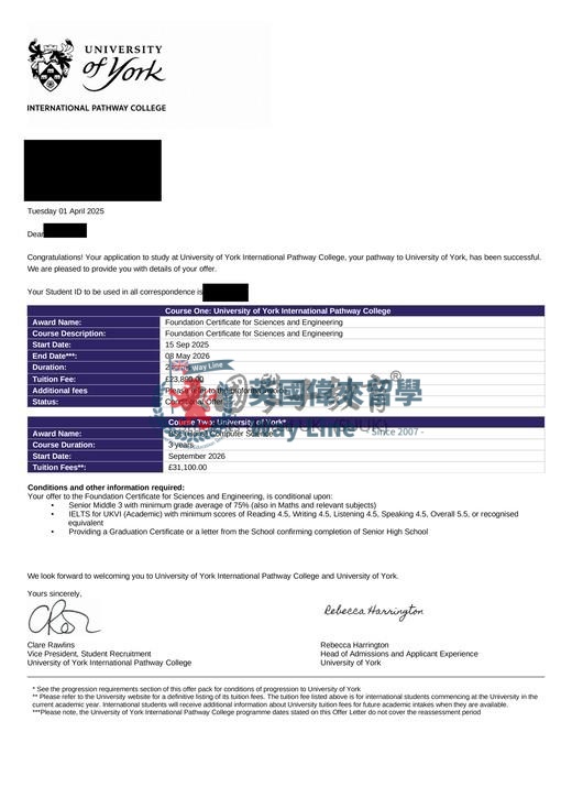 英國約克大學科學與工程預科+計算機科學學士